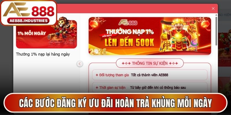 Các bước đăng ký ưu đãi hoàn trả khủng mỗi ngày tại AE888