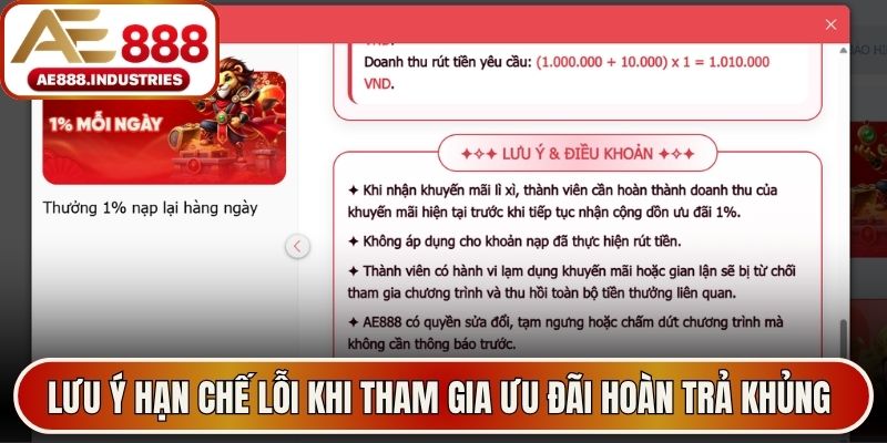Lưu ý hạn chế lỗi khi tham gia ưu đãi hoàn trả khủng AE888