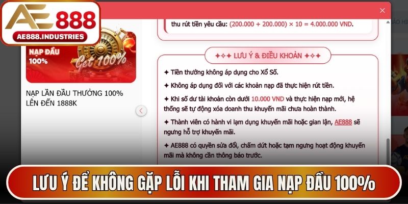Lưu ý để không gặp lỗi khi tham gia nạp đầu 100%